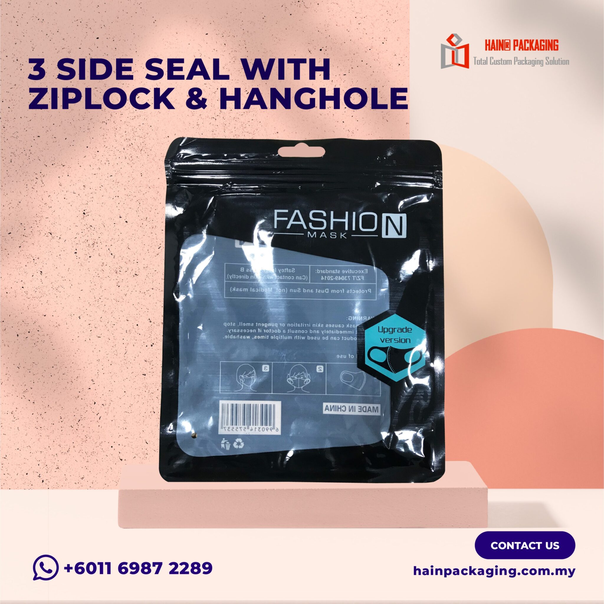 3 side seal bag flat pouch custom packaging Singapore